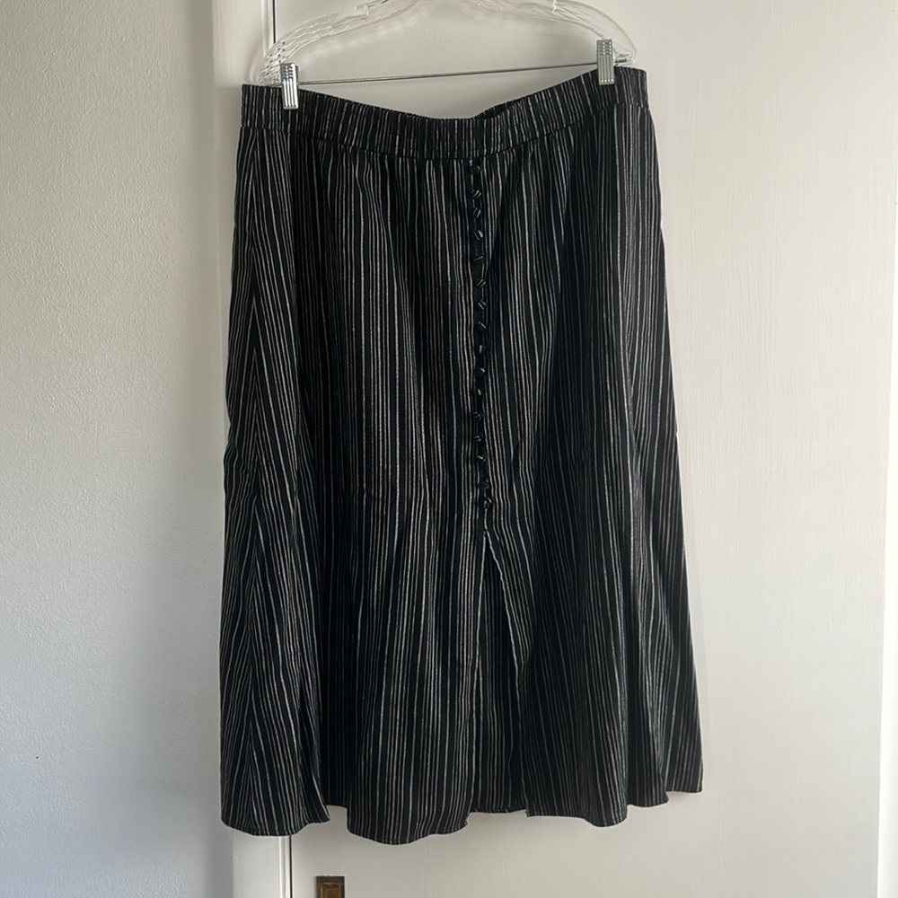 LOFT pull on striped button down midi skirt
